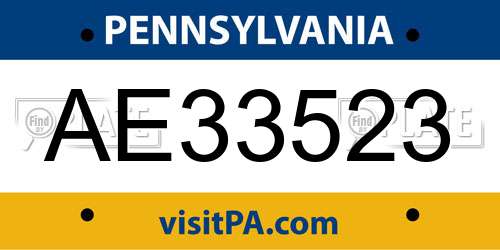 AE33523 Pennsylvania License Plate