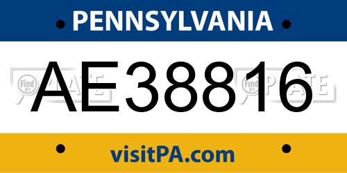 AE38816 Pennsylvania License Plate