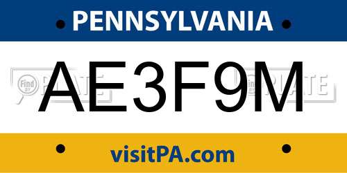 AE3F9M Pennsylvania License Plate