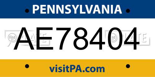 AE78404 Pennsylvania License Plate
