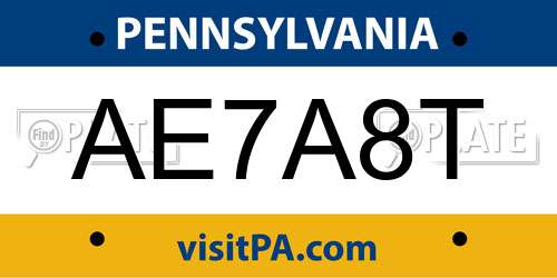 AE7A8T Pennsylvania License Plate