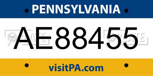 AE88455 Pennsylvania License Plate