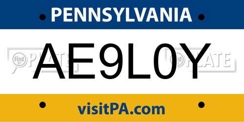 AE9L0Y Pennsylvania License Plate