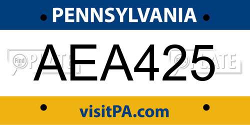 AEA425 Pennsylvania License Plate