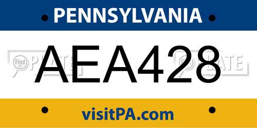 AEA428 Pennsylvania License Plate