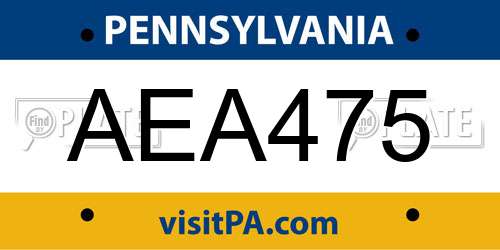 AEA475 Pennsylvania License Plate