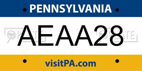 AEAA28 Pennsylvania License Plate