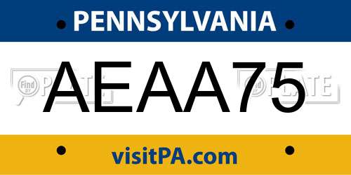 AEAA75 Pennsylvania License Plate
