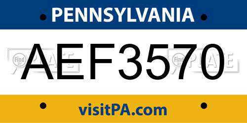 AEF3570 Pennsylvania License Plate