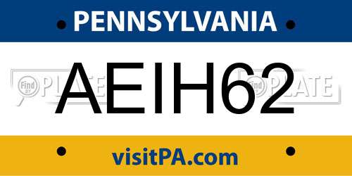 AEIH62 Pennsylvania License Plate