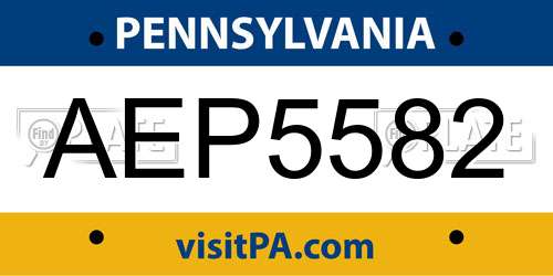 AEP5582 Pennsylvania License Plate