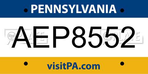 AEP8552 Pennsylvania License Plate