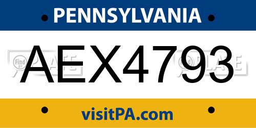 AEX4793 Pennsylvania License Plate