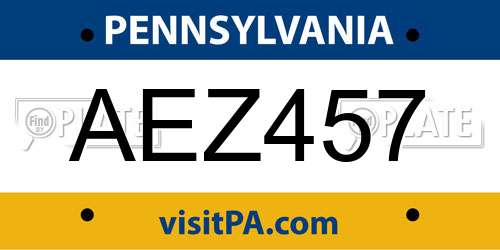 AEZ457 Pennsylvania License Plate
