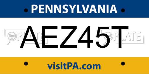 AEZ45T Pennsylvania License Plate