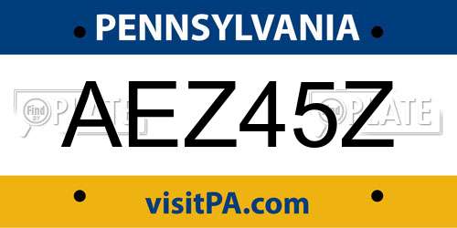 AEZ45Z Pennsylvania License Plate