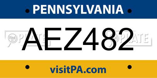 AEZ482 Pennsylvania License Plate