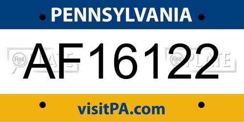 AF16122 Pennsylvania License Plate