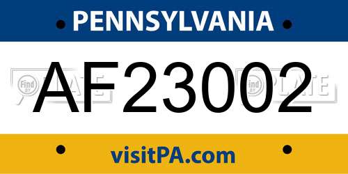 AF23002 Pennsylvania License Plate