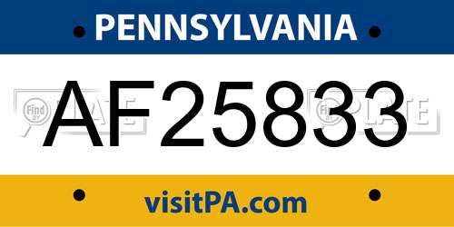 AF25833 Pennsylvania License Plate
