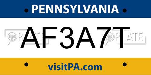 AF3A7T Pennsylvania License Plate