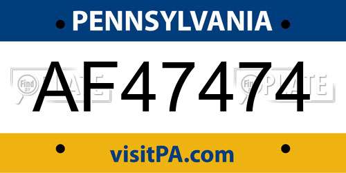 AF47474 Pennsylvania License Plate