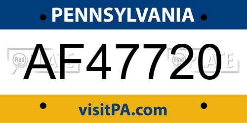AF47720 Pennsylvania License Plate