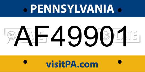 AF49901 Pennsylvania License Plate
