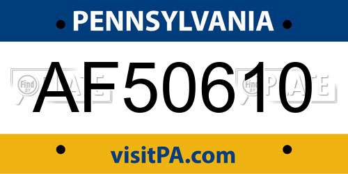 AF50610 Pennsylvania License Plate