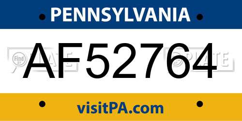 AF52764 Pennsylvania License Plate