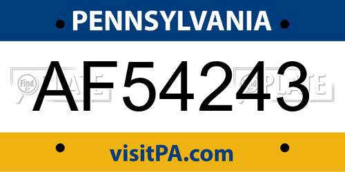 AF54243 Pennsylvania License Plate