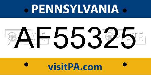 AF55325 Pennsylvania License Plate