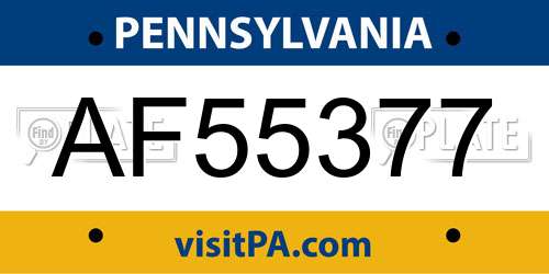 AF55377 Pennsylvania License Plate