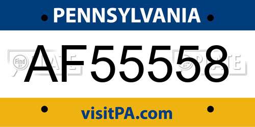 AF55558 Pennsylvania License Plate