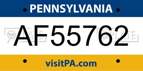 AF55762 Pennsylvania License Plate
