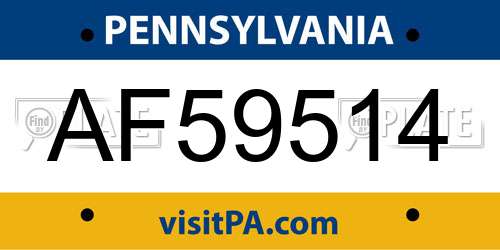 AF59514 Pennsylvania License Plate