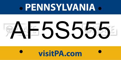 AF5S555 Pennsylvania License Plate