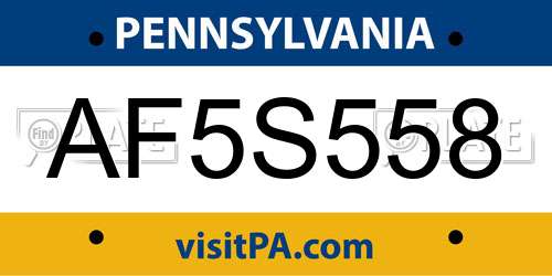 AF5S558 Pennsylvania License Plate