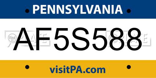 AF5S588 Pennsylvania License Plate