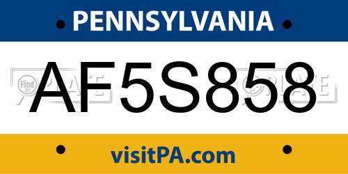 AF5S858 Pennsylvania License Plate