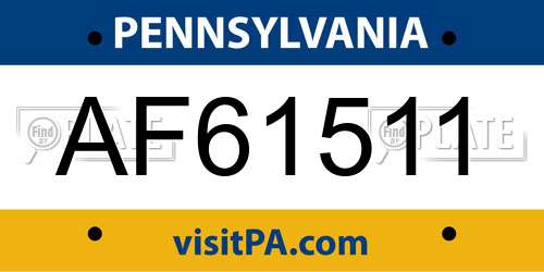 AF61511 Pennsylvania License Plate