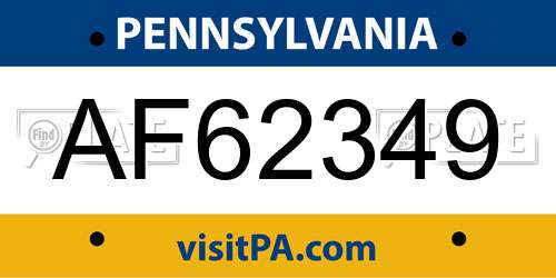 AF62349 Pennsylvania License Plate