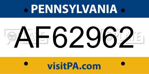 AF62962 Pennsylvania License Plate
