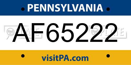 AF65222 Pennsylvania License Plate