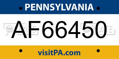 AF66450 Pennsylvania License Plate