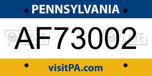 AF73002 Pennsylvania License Plate