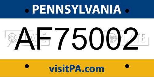 AF75002 Pennsylvania License Plate