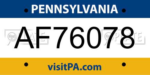 AF76078 Pennsylvania License Plate