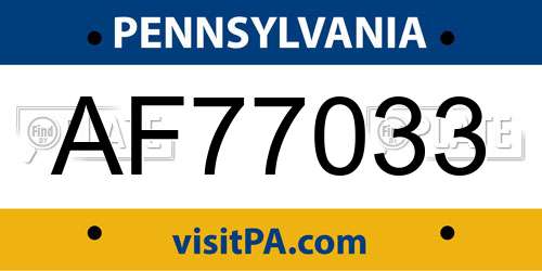 AF77033 Pennsylvania License Plate