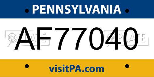 AF77040 Pennsylvania License Plate